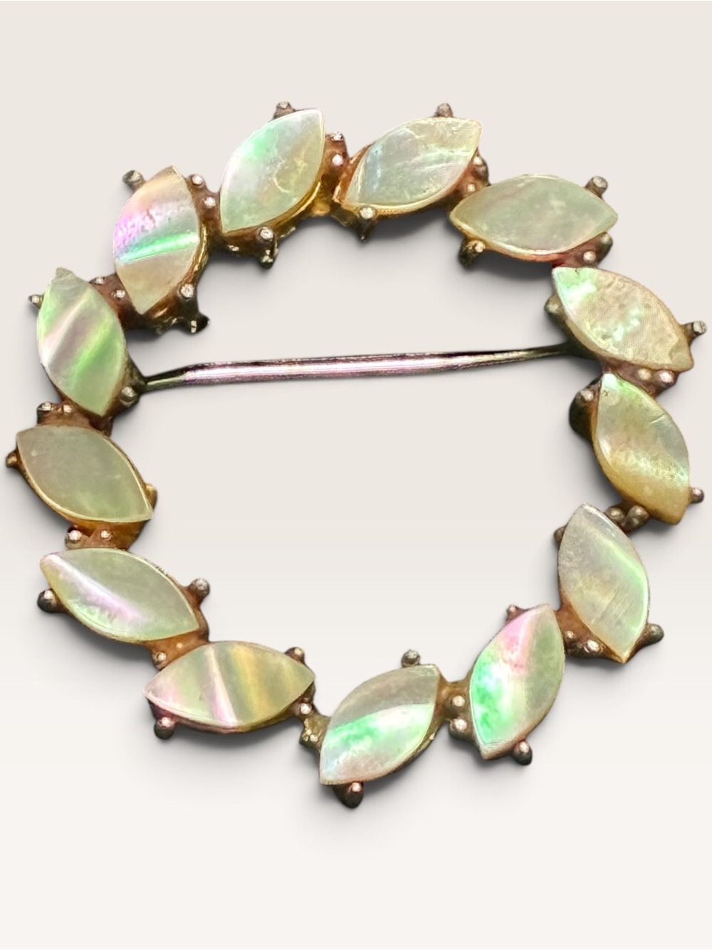 Iridescent Mother-of-Pearl Circle Brooch - Women Jewelry